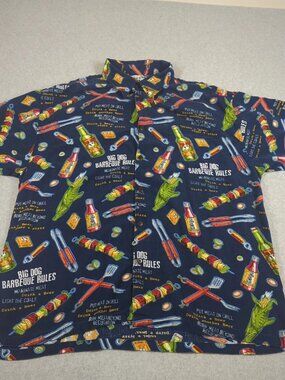 Big Dogs Hawaiian Shirt Mens XL Blue Short Sleeve Barbeque Rules 100% Rayon